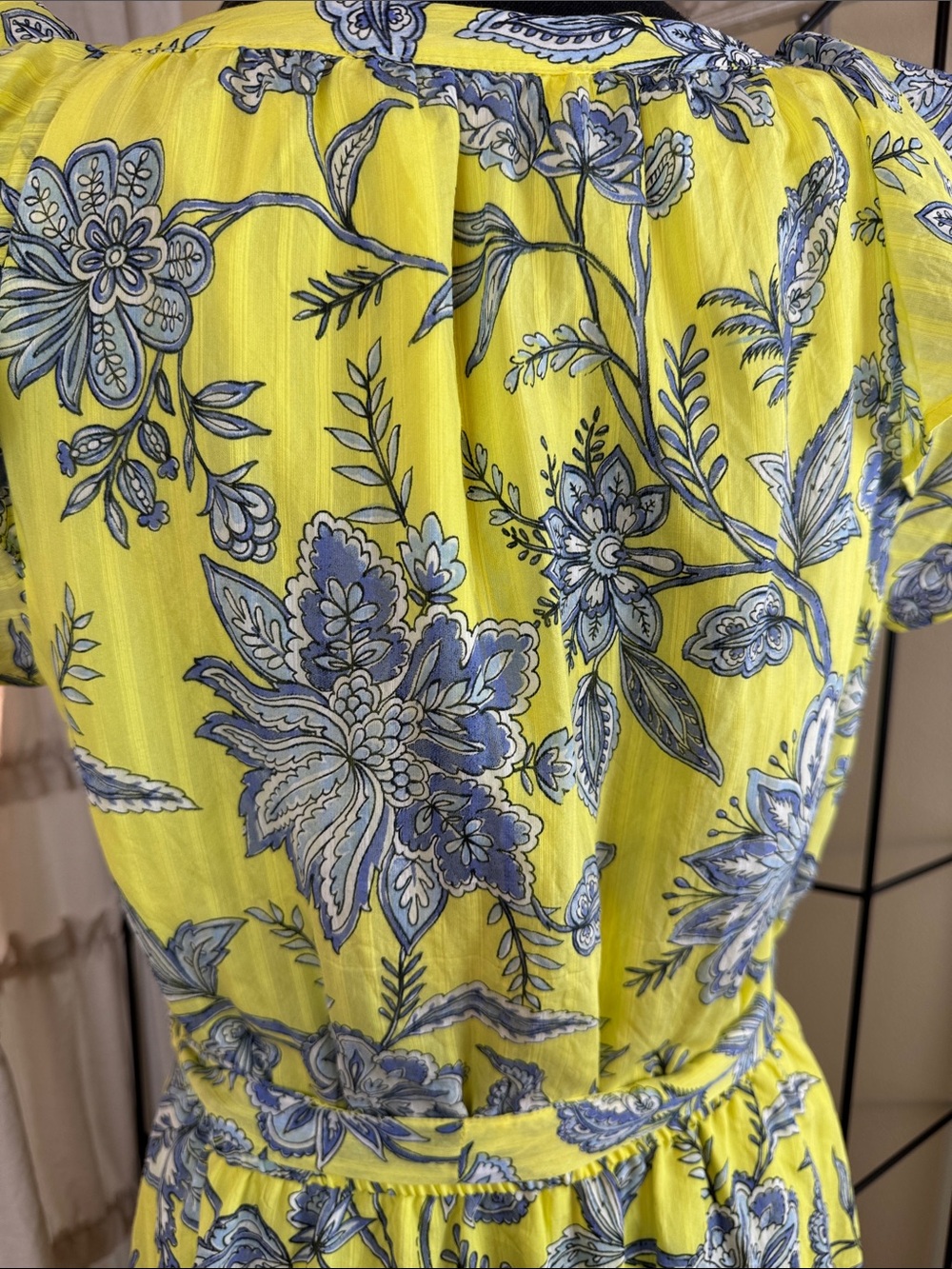 LOFT Trellis Garden Yellow Ruffle MIDI Dress Women's 14P EUC - Picture 4 of 7